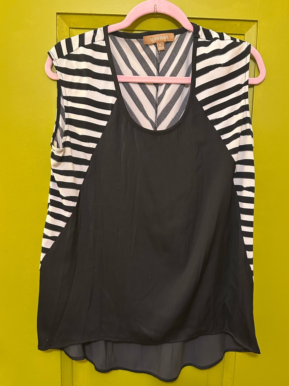 Ellen Tracy Black & White Striped Sleeveless Tank